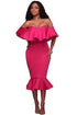Sexy Rosy Ruffle Off Shoulder Mermaid Midi Party Dress